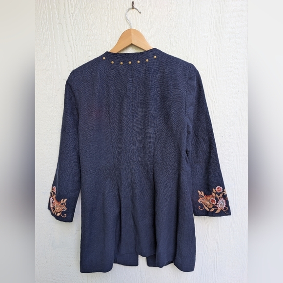 Chico's Floral Embroidered Jacket Navy Blue Full Zip Women's Size 1 (Small US 8) - Picture 5 of 5
